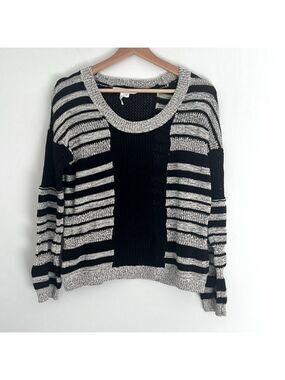 BCBGeneration Knit Sweater Long Sleeves Striped Black Grey  Size Small